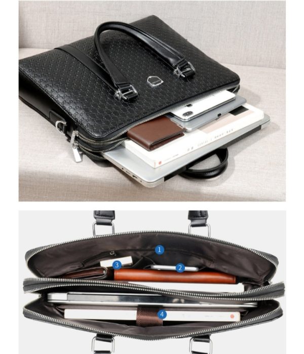 New Double Layers Men's Leather Business Briefcase